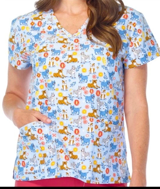 NWT Women's XL Dog & Floral Print Scrubfinity Basix Scrub Top - Image 1 of 1