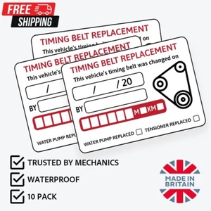 10x Timing Belt Replacement Stickers 75x52mm | Cam Belt Service MOT Reminder - Picture 1 of 1