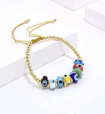Amuleto de proteção de esmalte e contas de ouro esmalte Evil Eye NOVO boa sorte boho - Imagem 1 de 4