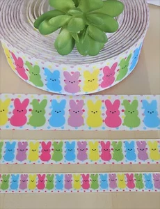 5/8, 7/8 & 1.5" (1 YD) Peeps Grosgrain Ribbon Easter Bunny Rabbit Ribbon - Picture 1 of 1