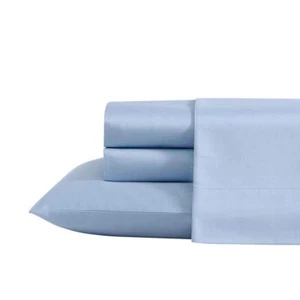 Laura Ashley Solid Cotton Blend Sheet Set King Size Deep Pocket Blue, 4-Piece - Picture 1 of 7