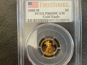 2008 W $5 FIRST STRIKE GOLD AMERICAN EAGLE PCGS PF69 ULTRA CAMEO 1/10 OZ GOLD - Picture 1 of 4