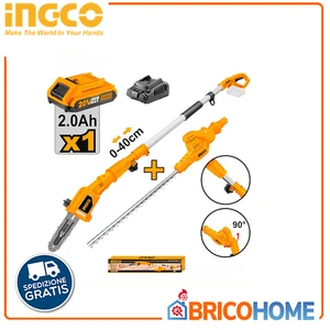 SET SEGA CON ASTA LUNGA + TAGLIASIEPI 20V CON BATTERIA INGCO - Imagen 1 de 1