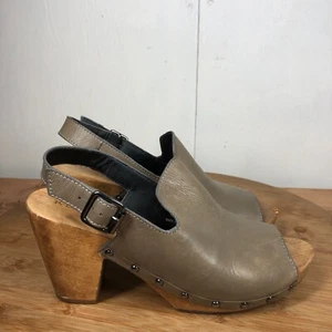 Kelsi Dagger Brooklyn Shoes Womens 9.5 M Wooden Clogs Heels Studded Leather - Picture 1 of 16