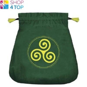 CELTIC TRISKEL VELVET BAG GREEN EMBROIDERED SATIN LO SCARABEO 208x213 MM NEW - Picture 1 of 1