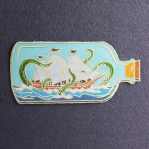 "Ship in a Bottle" Octopus Kraken Boat Sea Embroidered Patch - Iron On/Sew On - Picture 1 of 2
