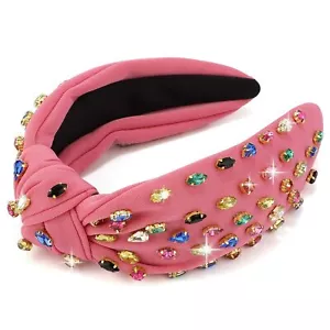 Pink Knotted Rhinestone Jeweled Wide Beaded Embellished Crystal Hairband for ... - Picture 1 of 7