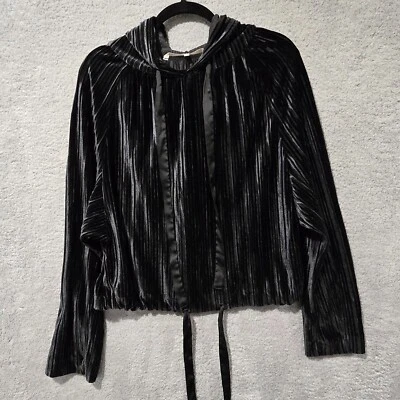 Sudadera con Capucha Rachel by Rachel Roy Terciopelo L Negro Acanalado Pullover Whimsygoth Fairygoth Foto 1 de 4