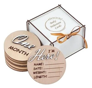 3D Wooden Monthly Milestone Cards, For Baby Photos, Monthly Milestone Marker, - Picture 1 of 7