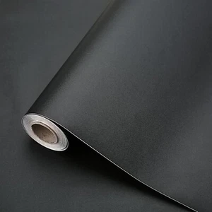 Solid Black Wallpaper 15.7" x 78.7" Black Peel and Stick Wallpaper Matte Text... - Picture 1 of 6