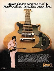 vtg 70s RON WOOD GIBSON S-1 MAGAZINE PRINT AD Signature Electric Guitar Pinup - Picture 1 of 1