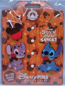 Disney Pin 2024 LR Stitch Attacks Snacks Candy Apple Set September #167896 New - Picture 1 of 10
