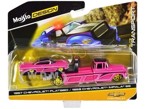 1957 CHEVROLET FLATBED TRUCK & 1959 IMPALA SS PINK 1/64 MODELS MAISTO 15055-22 A - Picture 1 of 1
