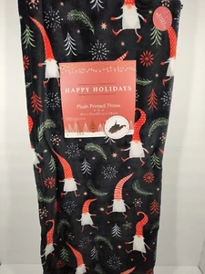 Happy Holidays Übergröße 50x70 Plüsch bedruckt Überwurf schwarz Decke Wichtel - Bild 1 von 5