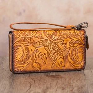 Genuine Leather Wallet Women and Men Wristlet Zip Wallet Purse Money Card Holder - Picture 1 of 13
