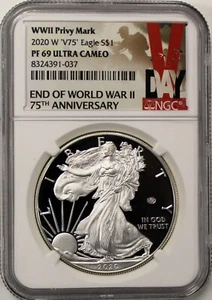 2020 W $1 Silver Eagle End of WWII V75 Privy NGC PF69 Ultra Cameo V-Day Label - Picture 1 of 2