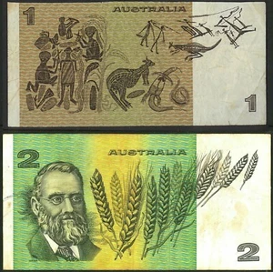 Par de $1/$2 australianos 1982-1985 grado muy fino - últimas firmas de billetes de papel - Imagen 1 de 1