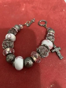Silver And Pink Charm Bracelet Breast Cancer Awareness - Picture 1 of 4