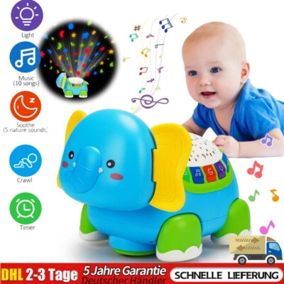 BEDEE Baby Spielzeug ab 1 Jahr Mädchen Junge, Elefant Krabbelspielzeug Musik & Licht