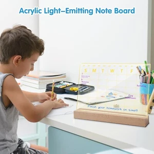 Acrylic Dry Erase Board Light up Stand LED Clear Desktop Monthly Calendar Memo - Picture 1 of 2