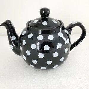 London Pottery Farmhouse 6-Cup Teapot, Stoneware, Black with White Spots, 9” - Picture 1 of 11
