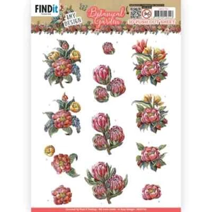 Couture 3D Diecut Decoupage A4 Pushout Kit Botanical Garden - Red Protea Flowers - Picture 1 of 1