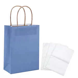 Fun Express Kraft Paper Gift Bags & White Tissue Paper Kit, Dusty Blue, Medium, - Picture 1 of 2