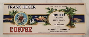 ADVERTISING Label Frank Heger Coffee Louisville Kentucky - Picture 1 of 1