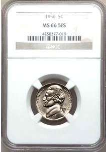 1956 P NGC MS66 FS Jefferson Nickel High Grd Registry Quality GEM BU Full Steps - Picture 1 of 4