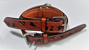 Shwaan Genuine Tooled Leather Dog Collar  wholesale Pack of 5 collar L 19" -23" - Picture 1 of 9