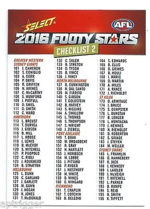 2016 Select Footy Stars Base Card (2) CHECKLIST 2 - Picture 1 of 1