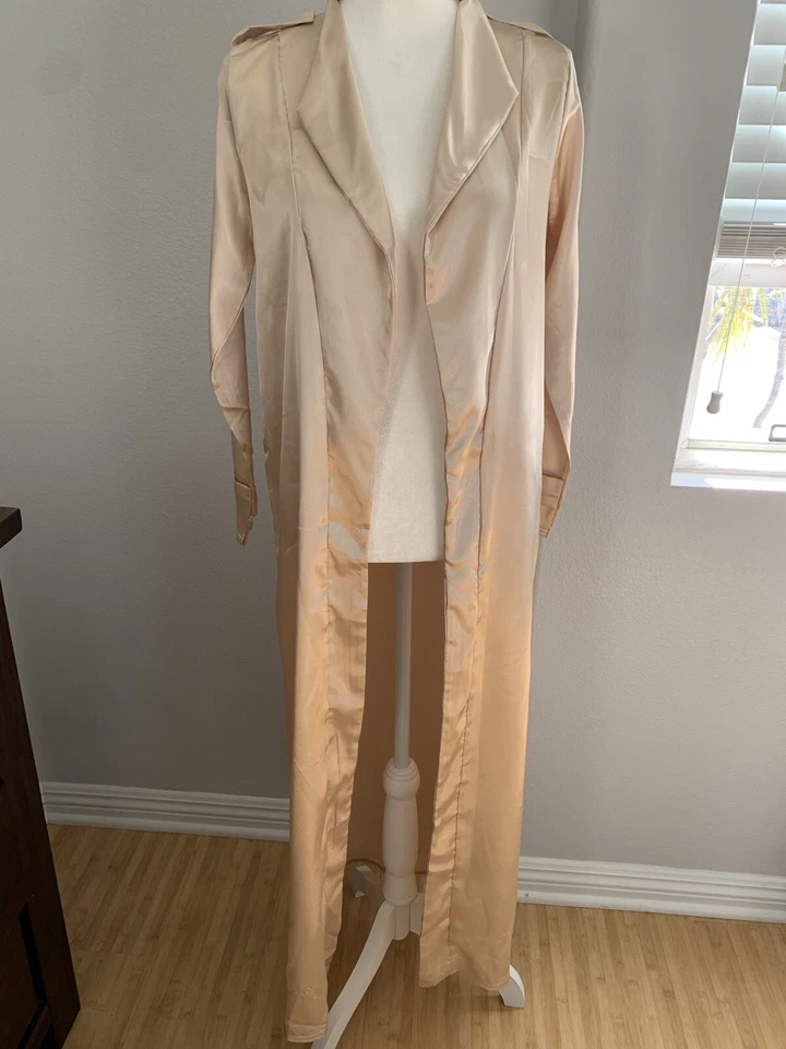 Boohoo Longline Open Cardigan Beige Gold Size 6 /S Long Sleeve Occasion Women - Image 1 of 4