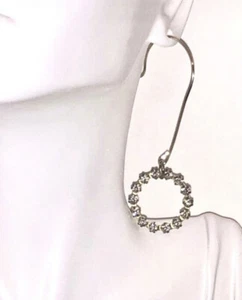Vintage klare Swarovski Creolen Kreis Anhänger Statement Gold Pl Ohrringe. XL Retro - Bild 1 von 5