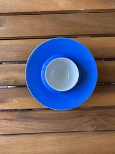 VTG Bright Blue Egg Cup Plate 4” Integrated Ceramic Retro Mid-Century Style - Picture 1 of 3