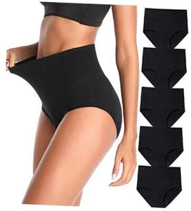 QOVOQ Women's High Waist Cotton Underwear Stretch Briefs Soft X-Large Black - Picture 1 of 7