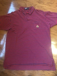 VTG Polo Ralph Lauren Crest Logo Striped Short Sleeve Polo Shirt Men's XL Red/Bl - Picture 1 of 4