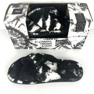 Pantofole Jenni Tie Dye taglia Large 9-10 finte sherpa cinturino incrociato plantare in schiuma nuove - Foto 1 di 12