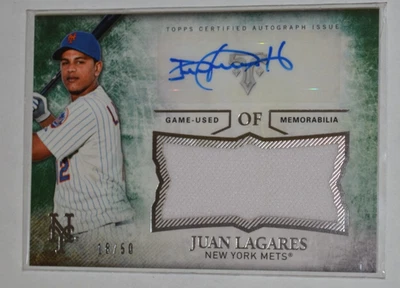 2015 Topps Triple Threads Patch Auto Juan Lagares # 18/50 Mets - Image 1 of 2