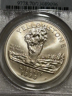1999 P Yellowstone Silver Dollar PCGS MS70 - Image 1 of 2