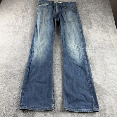 Jeans masculino bootcut baixo Levis 527 32x34 azul lavagem média cintura média desgastado - Imagem 1 de 4