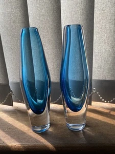 Pair of Scandinavian  1960s Teardrop Sky Blue Vases Kosta Boda ? Ex Condition - Picture 1 of 11