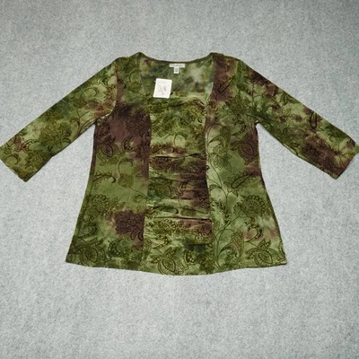 Nuevo Top para Mujer Dressbarn 1X Verde Marrón Floral Acanalado Mezcla de Algodón Foto 1 de 4