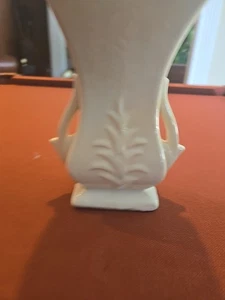Vgt 1940s McCoy Pottery Vase White; Double Handle; Fern Leaves; Art Deco - Picture 1 of 5