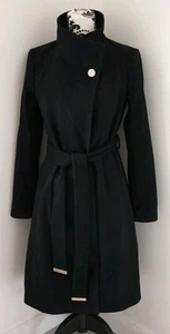 Ted Baker Wool Coat Size 8 UK (Size 1) Belted Black - Picture 1 of 10