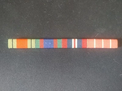 WW2 ribbon bar: Defence Medal, CVSM, War Medal, Canadian Forces Decoration - Image 1 of 2