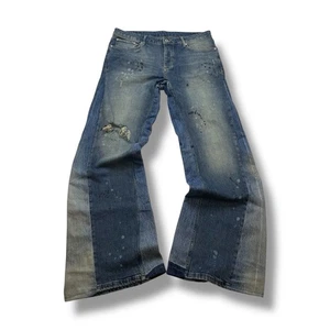 Dirty Distressed Thrashed Faded Japanese Flared Baggy Jeans Y2K Opium - Picture 1 of 7