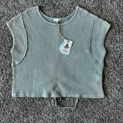 Easel Mineral Washed Thermal Knit Top Sage Green Oversized Boxy Size Small - Image 1 of 4