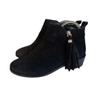 Miss Selfridge Black Low Heel Faux Suede Chelsea Tassle Boots Size 3 Zip Up