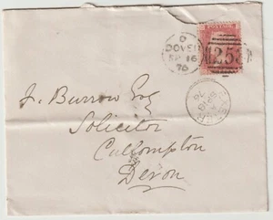 1876 KENT DOVER DUPLEX 1d TELLER 159 NACH DEVON LONDON & EXETER TPO AUS DEM OSTEN - Bild 1 von 3