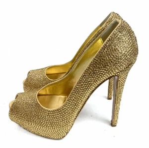 New in Box - Francesco Sacco Crystal Embellished Peep Toe Stilettos Pumps Sz 40 - Picture 1 of 8